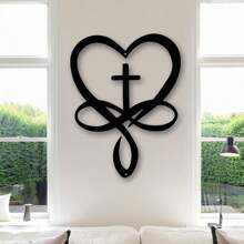 1pc Cross And Heart Shaped Iron Ornament - Suitable For Indoor/Outdoor, Applicable For Living Room, Patio And Balcony, Home Decor, Room Decor, Wall Decor Gifts Birthday Graduation