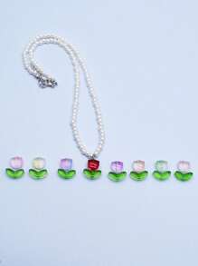 1Piece Delicate Flower Pendant Pearl Necklace - Flowers - View 8