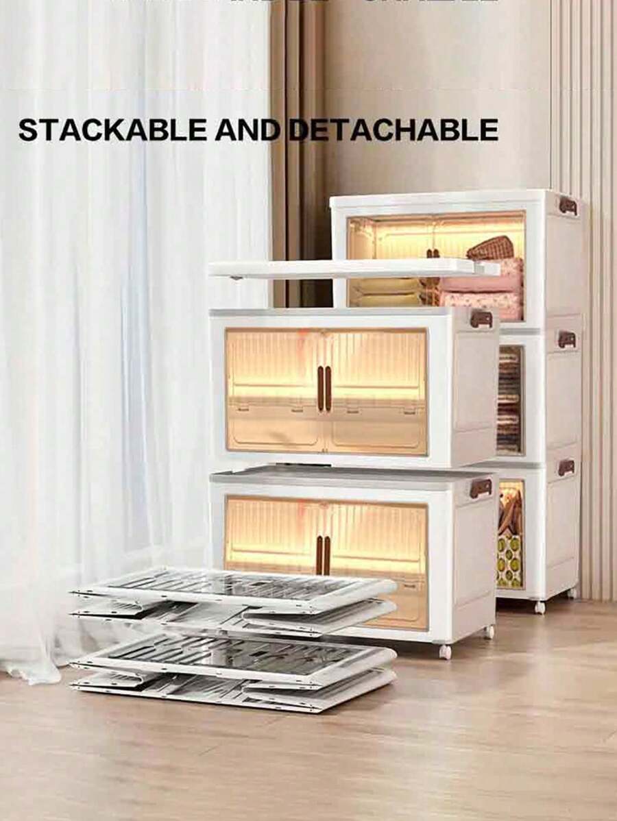 4layer Folding Storage Box, Large Double -Opening Storage Box, Large Storage Boxes With Lids And Wheels, Storage, Snacks, Toys And Books, Outdoor Foldable Storage Boxes - White - View 1