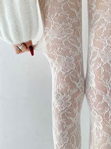 New Vintage French Rose Floral Pattern Beige Mesh Pantyhose, Hollow Brown Sexy Black Fishnet Stockings For Women