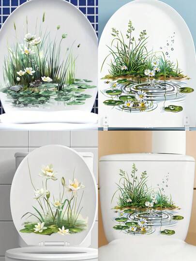1pc Realistic Grass Chrysanthemum Toilet Decoration Paste, Used In Bathroom And Living Room, Used For Toilet Tank And Cabinet Decoration, Simulation Grass Chrysanthemum To Make The Bathroom More Natural And Comfortable, Vinyl Decal For Home Decorations, Toilet Decoration Items Refresh Your Home