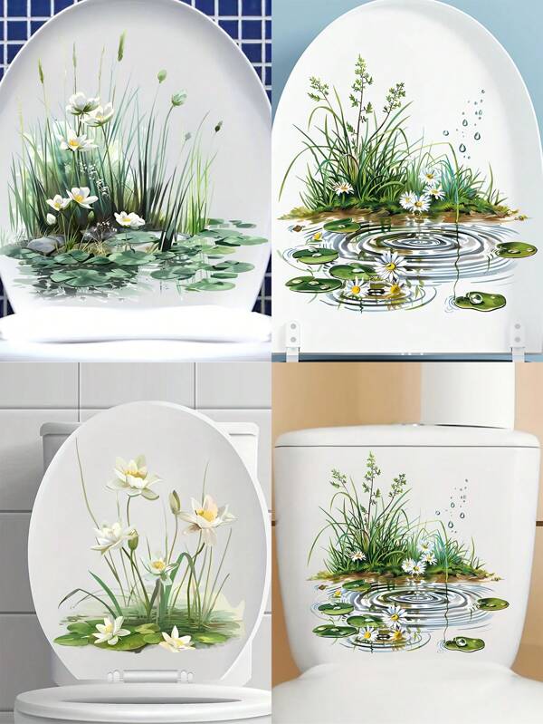 1pc Realistic Grass Chrysanthemum Toilet Decoration Paste, Used In Bathroom And Living Room, Used For Toilet Tank And Cabinet Decoration, Simulation Grass Chrysanthemum To Make The Bathroom More Natural And Comfortable, Vinyl Decal For Home Decorations, Toilet Decoration Items Refresh Your Home Wall Art Bedroom Decor Stickers Home Decor Living Room Wall Paper Wall Stickers Party Decorations Living Room Decor Bedroom Office Decor Home Decor Items