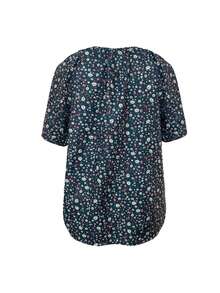 Camicia estiva delle donne con scollo a V stampata e lacci, disponibile in taglie comode - Blu Navy - Visualizzare 2