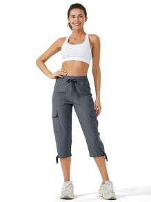2 Pack Women's Hiking Capris Cargo Pants Lightweight Quick Dry Outdoor Athletic Travel Casual Loose Comfy Cute Pockets - Black Dark Gray - View 5