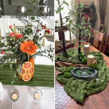 1pc Olive Green Macrame Table Runner, Bohemian Gauze Cheese Cloth Semi-Sheer Runner, Country Style Backdrop For Wedding Arch, Bridal Shower, Versatile Decor
