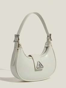 时尚新月包，PU 皮革单肩腋下包，适合通勤、日常和休闲穿着 - 白色 - 查看 2