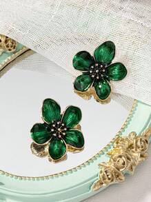 1 par de aretes de flor pequeña esmaltada para mujeres, adecuados para fiestas, exteriores y uso diario en San Valentín