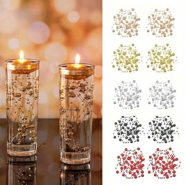 10pcs 1.3m Floating Candle Faux Pearl Garland - Dazzling Artificial Beads For Wedding Centerpieces, Vase Fillers, Party Garland Decorations, Candle Jar Fillers For Floating Candles Gifts Birthday Graduation Home Decor Room Decor Flower Vase Glass Vase