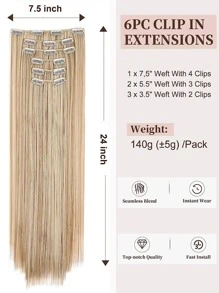 Clip-In Hair Extensions, Thick Long Lace Lightweight Synthetic Hair Piece, For Women, Grayish Brown With Golden Highlights - Gold - View 4