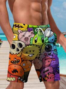 Plus Size Men's Hawaiian 3D Printed Casual Beach Shorts - Quick Dry, Drawstring Waist, Perfect For Summer Outings