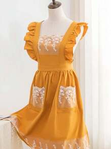 1 pezzo grembiule ricamato con tessitura floreale, design a volant in tessuto moderno, grembiule per la casa con decorazione floreale, grembiule full body per donna, grembiule per la casa, abbigliamento da lavoro domestico, divisa per negozio di fiori, grembiule da lavoro