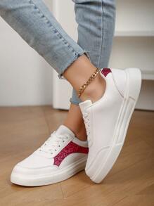 New Casual Simplistic Comfortable Leather Low-Top Lace-Up Flat Sneakers, Suitable For Female Teenagers, Anti-Slip Shock-Absorbing Sports Shoes For Middle & High School Students, Outdoor Activities & Daily Wear