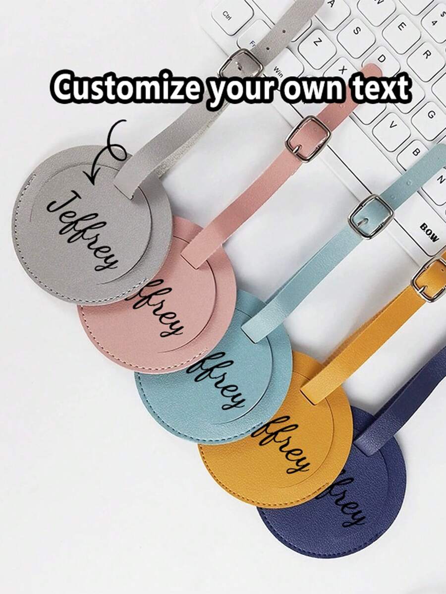Customizable Leather Baggage Tag, Soft PU Leather Travel Luggage Tag, Round Flight Boarding Ticket Style - Multicolor - View 1