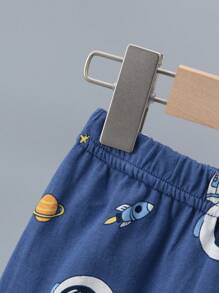 2 pièces/Ensemble Pyjamas d'astronaute à manches courtes et shorts pour enfants, ensemble de vêtements d'été à la maison en 100 % coton léger avec motif d'astronaute de bande dessinée pour garçons