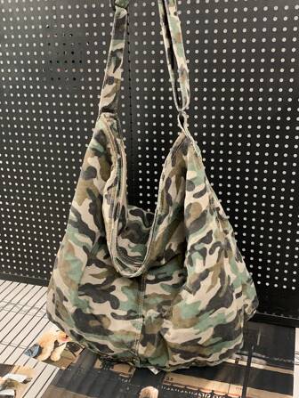 New 2025 Women's Large Capacity Canvas Bag, Versatile Outdoor Camping Hiking Adventure Tote Bag, Casual Simple Zipper Shoulder Bag, Suitable For Daily Use, School, Short Trip, College Student