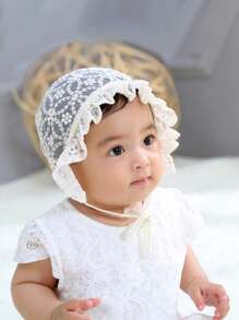 1 件白色女婴帽子，适合春夏季，新生婴儿帽，温暖可爱的胎儿帽，宫廷风格婴儿帽，蕾丝边复古婴儿帽，精致蕾丝边时尚婴儿帽