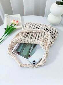 ENBEI Zomermode vakantie strandtas, elegante kaki damestas, gehaakte tas dames handtas, lunchtas, schoudertas reisbenodigdheden, cruise essentials, geschikt voor dagelijks gebruik, vakantie, winkelen en bijpassende kleding, zakelijke casual dames, studenten, Moederdag cadeaus, bruiloft bruid bruidsmeisjes cadeaus
