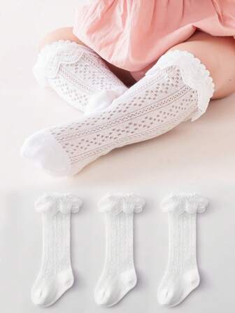 3 双蕾丝和渔网踝袜，公主风格，百搭花卉装饰，适合儿童，四季皆宜