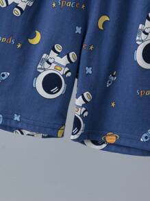2 pièces/Ensemble Pyjamas d'astronaute à manches courtes et shorts pour enfants, ensemble de vêtements d'été à la maison en 100 % coton léger avec motif d'astronaute de bande dessinée pour garçons