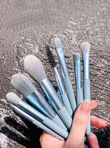 1 pièce set de 15 pièces : 1 pièce trousse de maquillage transparente incluant : 1 pièce sac de maquillage, 8 mini pinceaux de maquillage de voyage, 1 pièce bandeau, 3 éponges de maquillage, un kit de maquillage de voyage portable comprenant : palette d'ombres à paupières, pinceaux de maquillage, ombre à paupières liquide, poudre, eyeliner, rouge à lèvres, brillant à lèvres, pinceau à lèvres, pinceau à ombre à paupières, pinceau à poudre, pinceau de fond de teint, gel capillaire, faux cils, colle pour cils et plus