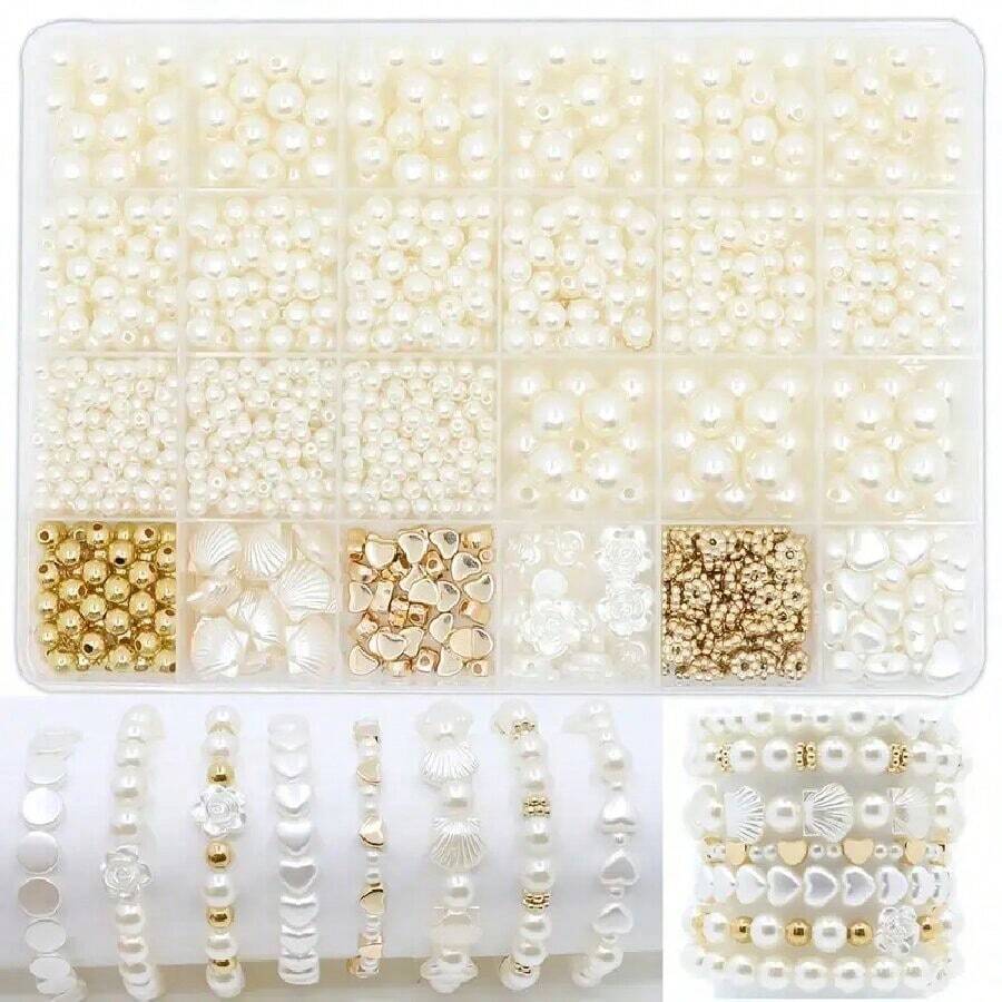 4/6/8/10mm Beads Bracelet Making Kit, DIY Jewelry Making Supplies For Women, For Handmade Necklaces, Bracelets, Pendants, Earrings, Crafts - Beige - View 1