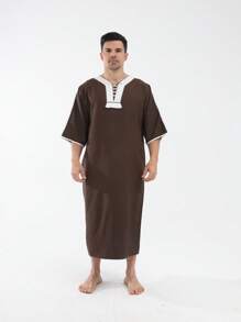 Męska Marokańska Tradycyjna Miękka Poliestrowa Długa Suknia, Luźna Koszula Kaftan Z Rękawami Dubajskimi Malajskimi