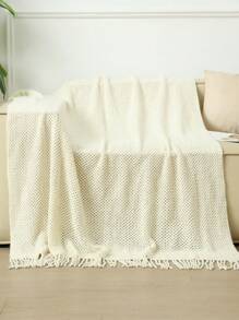 A Knitted Blanket, Nordic Style Rectangular Tassel Office Nap Sofa Blanket, Air Conditioning Blanket, Shawl Cover Blanket, Bed Tail Blanket Suitable For Daily Use - 網格巾米色 - 查看 2