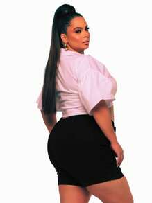 Bermudas Plus Size Sarja Preta Shorts Com Lycla (Elastano)