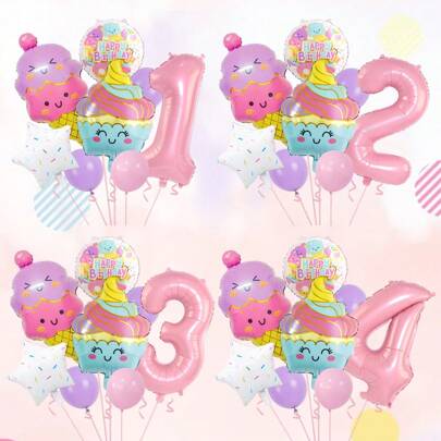 8pcs Candy & Ice Cream Birthday Theme Balloon Set, Includes Donut, Rainbow Ice Cream Balloon, 32" Pearlized Pink Number Balloon, Pink & Purple Latex Balloon, Happy Birthday Dessert Spheres, For Birthday Party, Summer Party Decor, Ice Cream Party Decor, Macaron Birthday Theme, Cute Balloon Decor, Dessert Birthday Party Balloon, Anniversary, Princess Birthday, Girls 1-9 Years Old Birthday Balloon Decor