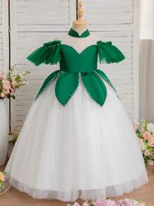 Fluffy Princess Dress For Little Girls, Fashionable And Beautiful. This Dress Is Suitable For Flower Girls At Weddings, Birthday Parties, And Various Important Occasions. The Dress Is Elegant And Graceful. - Green - View 2