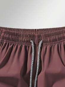 Men's Anti-Lost Zipper Pocket Drawstring Waist Sports 3/4 Shorts - Red Violet - View 2
