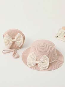 1 件儿童太阳帽，韩版女童防晒草帽，公主沙滩帽配饰，适合幼儿女孩