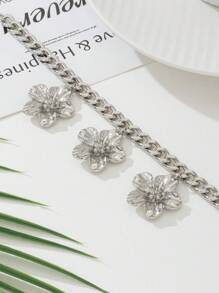 1 件银色时尚粗链五叶花吊坠脚链 - 銀色 - 查看 5