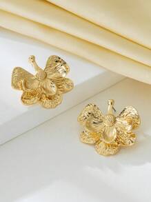 1 Pair Women's Innovative Double-Layer Asymmetrical Flower Design Gold Stud Earrings
