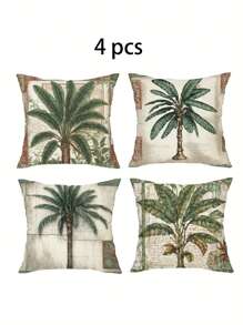 Capa de Almofada de Verão 4pcs/1pc Com Padrão Retro de Palmeira Tropical, Decoração de Folha Verde, Presente Perfeito para Decoração de Festa de Sala de Estar, Sofá, Carro e Quarto da Série Retro de Verão | 18x18 Polegadas | Decoração de Verão | Fecho de Zíper | Tecido Macio e Confortável - Durável, Resistente ao Desbotamento, Lavável à Máquina, Adequado para Decoração de Verão, Decoração de Exterior, Decoração de Escritório, Decoração de Casa. Sem Núcleo de Almofada - Multicolorido - Ver 8