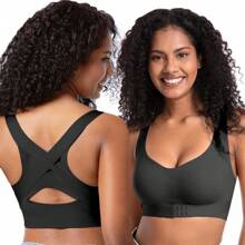 Posture Bra For Women Wireless Push Up Bralette Full Coverage Back Support Brasieres - 黑色 - 查看 1