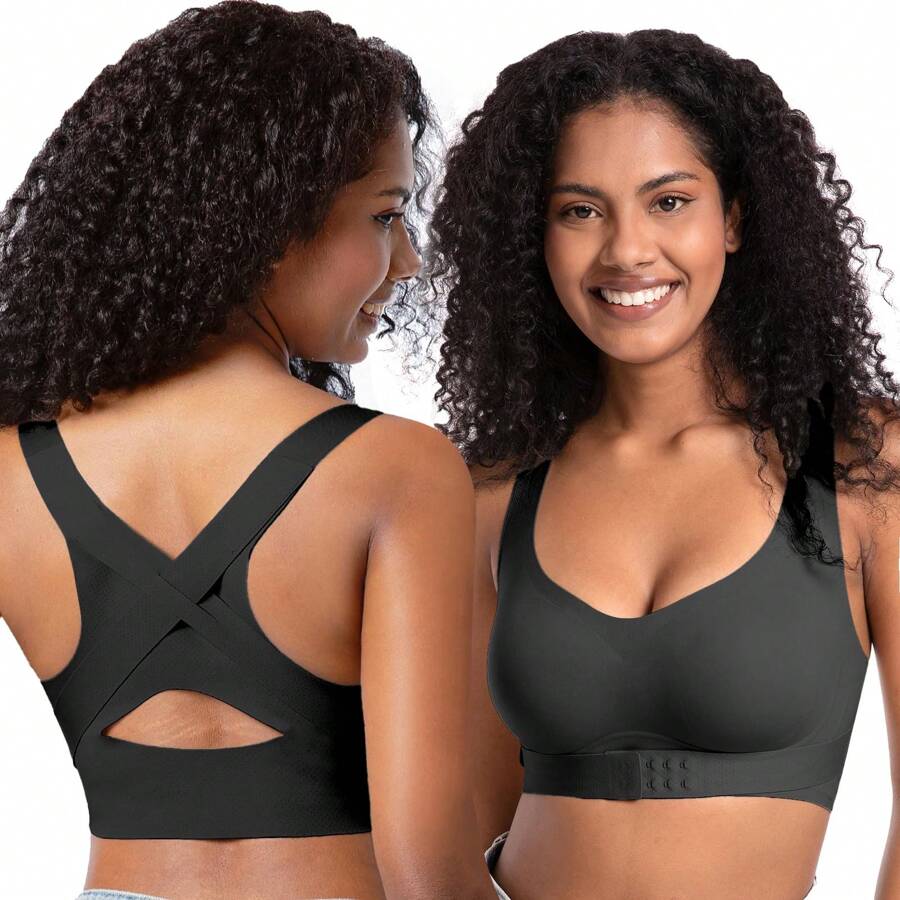 Posture Bra For Women Wireless Push Up Bralette Full Coverage Back Support Brasieres - 黑色 - 查看 1