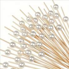 100pcs Disposable White Pearl Cocktail Bamboo Skewers, Fruit Cake Decoration Bamboo Toothpicks, Long Cocktail Disco Theme Party Supplies, Artistic Fruit Forks For Party And Wedding Desserts