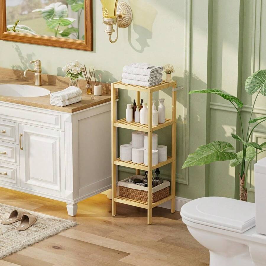 4-Tier Bamboo Rack Organizer, Multifunctional Shelving Unit For Living Room Bedroom Kitchen (Natural) - Natural - View 1