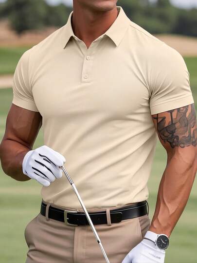 Men's Plain Short Sleeve Polo Shirt, Minimalist And Fashionable, Suitable For Summer