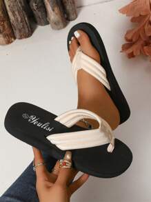 Casual Flat Flip Flop Sandals For Women, 2025 Spring/Summer New Non-Slip Flat Heel Beach Shoes - Beige - View 2