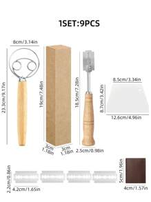 9pcs/Set, Bread Lame Danish Dough Whisk Kit, Including 1pc Bread Carving Tool, 4pcs Replacement Blades,1pc Leather Blade Protective Cover, 1pc Carving Tool Storage Box, 1pc Dough Scraper And 1pc Wooden Handle Dough Whisk/Flour Stirring Stick, Bread Making Tools, Baking Tools, Scoring Bread Shaper Set, Bread Cutter Set For Pastry, Baking, Cake, Dessert, Sourdough, Pizza, Kitchen Supplies, Kitchen Utensils, Kitchen Gadget Sets - Baking Tool Set - View 7