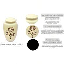 Handcrafted Cream Ivory Cremation Urn - Rose Pattern Luxury Memorial Keepsake With Secure Lid Large - Ivory1 - View 3