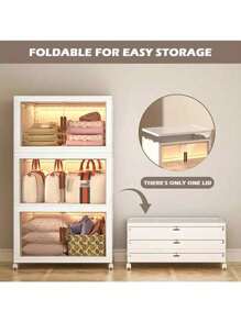 5layer   Extra Large Storage Cabinet, Multi-Tier Foldable Storage Box With Doors, Stackable Storage Containers For Shoes Sundries Books Clothes, Household Storage Organizer For Closet, Wardrobe, Bedroom, Bathroom, Office, Kitchen - White - View 6