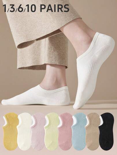 3/6双女款多色组合，缤纷糖果色，收腰设计，不掉跟，透气针织面料，ins风，学院风，淑女风船袜，隐形袜，居家，通勤，派对，春夏百搭，节日礼物（无纸卡）