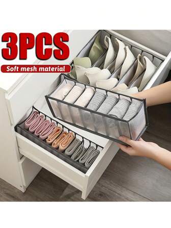 1/3 件灰色内衣隔层储物袋，抽屉式储物盒，用于存放袜子