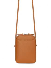 MIYIN Bolsa transversal minimalista casual de cor sólida marrom para mulheres, com zíper ao redor, bolsa para celular, zíper duplo e alça ajustável, carteira vertical com estampa de litchi, com slots para cartão, bolso frontal e chaveiro para cartão de crédito/identidade/dinheiro/dinheiro/celular/cartão bancário/chave, para senhoras e trabalhadoras de escritório, compras, viagens, transporte, trabalho de escritório, bolsa e estojo de celular - Castanho - Visão 5