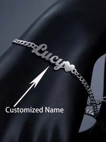 Personalized Stainless Steel Cuban Chain Name Bracelet With Love - Girl's And Boy's Customized ID, Bohemian Style Gift, Customized Name Bracelet | Bohemian Charm Bracelet