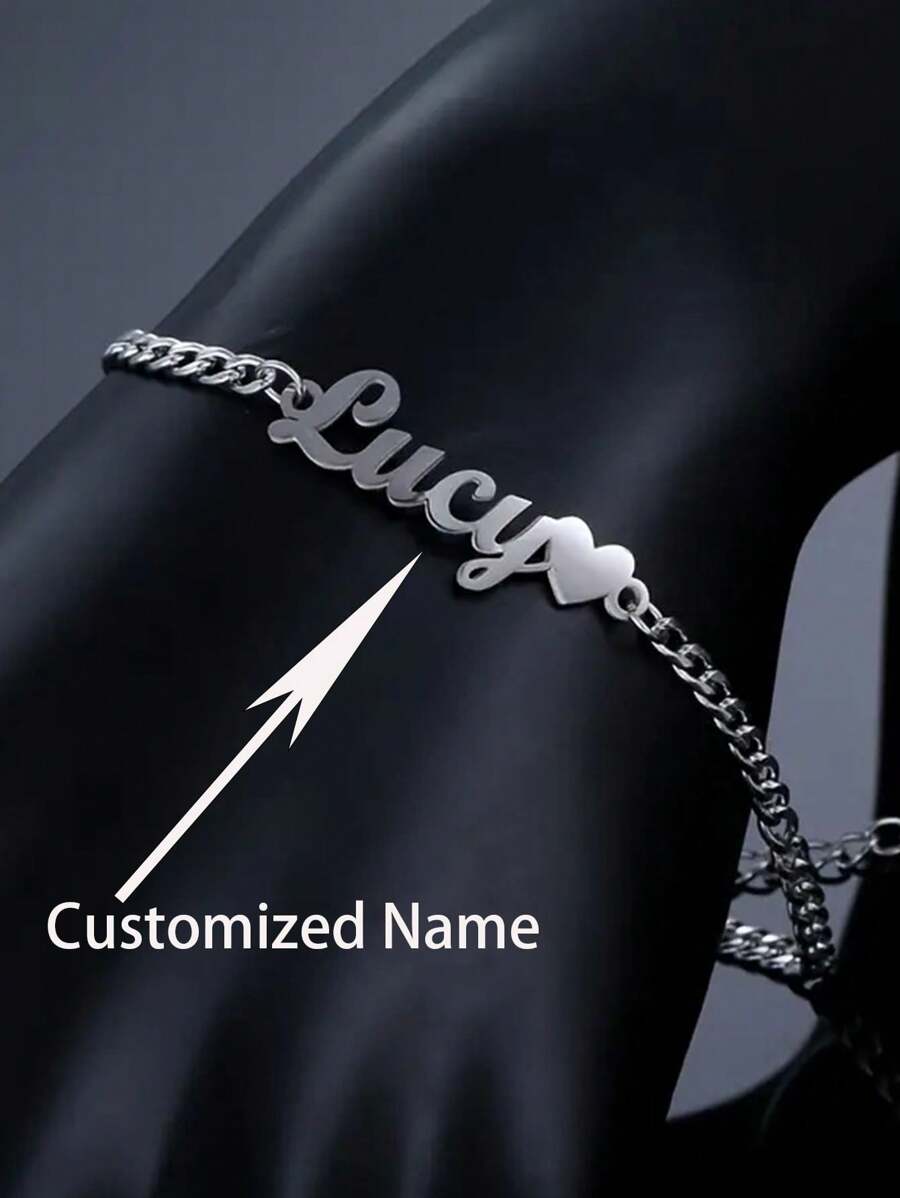 Personalized Stainless Steel Cuban Chain Name Bracelet With Love - Girl's And Boy's Customized ID, Bohemian Style Gift, Customized Name Bracelet | Bohemian Charm Bracelet