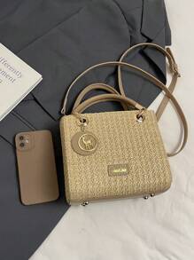 Túi Tote đi biển cho nữ dung tích lớn, dây đeo vai có thể điều chỉnh, túi xách dệt màu kaki, túi đeo chéo - Màu Khaki - Xem 9